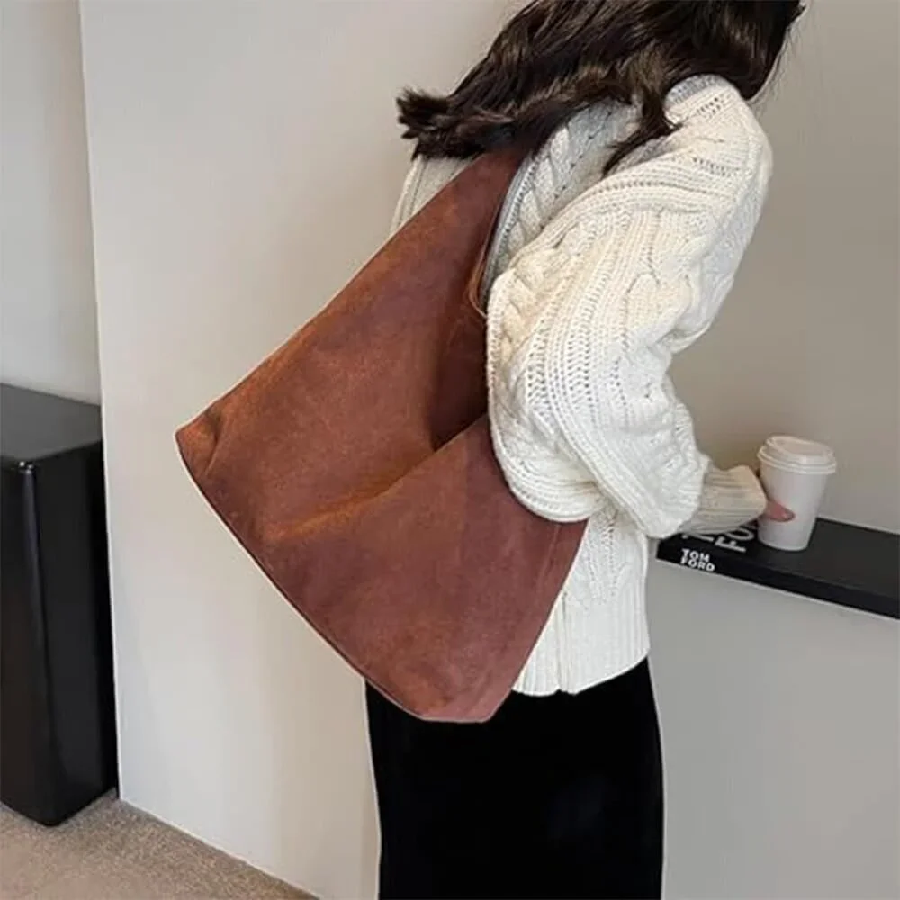 Suede Bag Women Brown Tote Hobo Purse Casual Travel Work Shoulder Bag